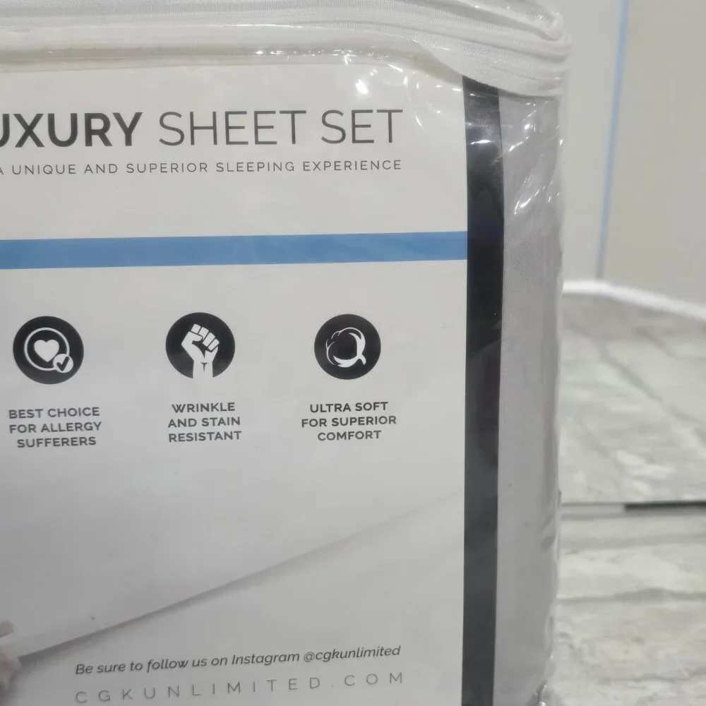 New Luxury Sheet Set Twin XL 3pc Bedding Fitted, Flat, Pillowcase Light Gray‎
